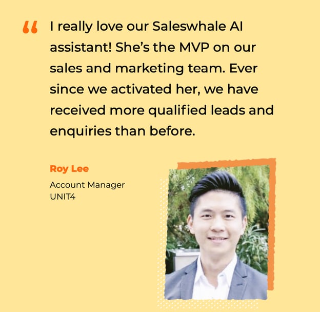 Customer testimonial for Saleswhale's AI Assistant