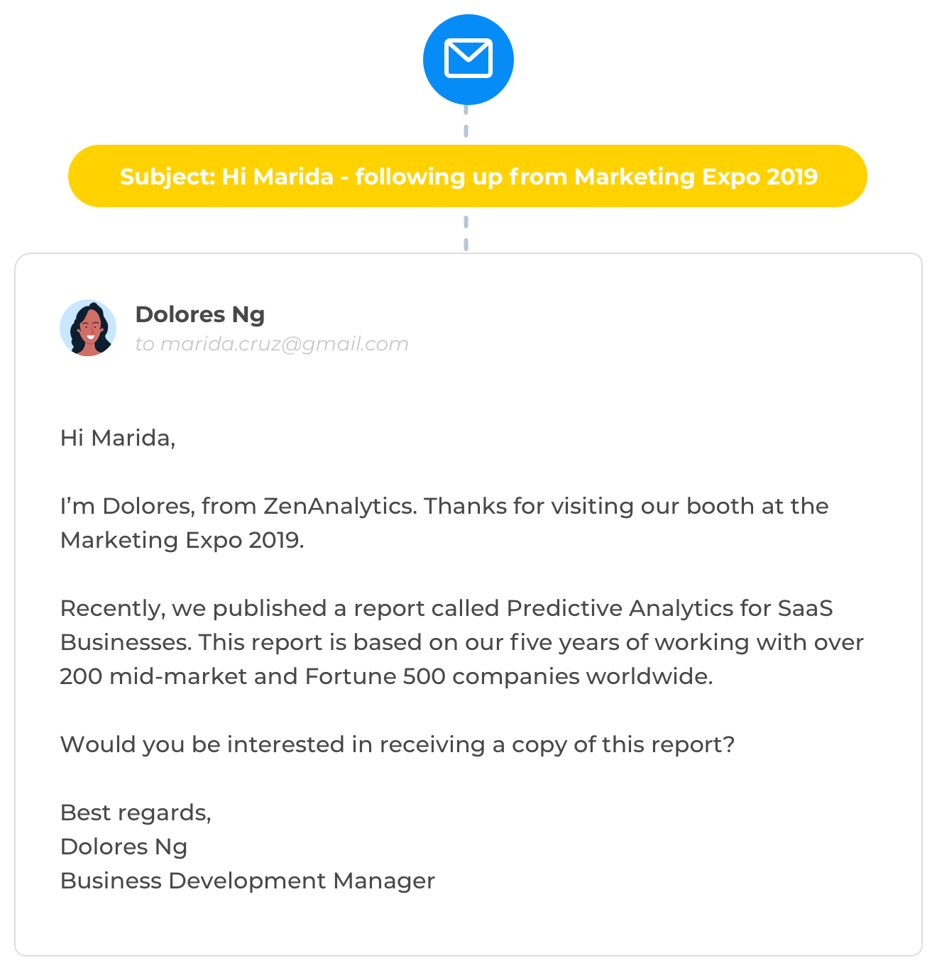 Example of how Saleswhale's AI Assistant can engage your leads from a trade show